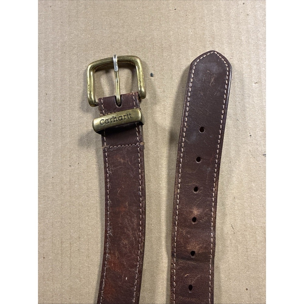 Carhartt Belt brown Size 48 Leather With Brass Buckle, Made In Argentina
